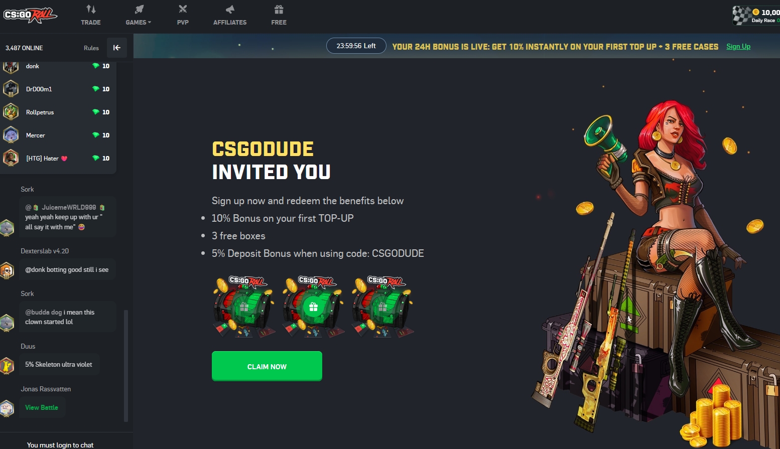 Screenshot CSGORoll - Bonus Sans Dépôt 3€ Gratuits