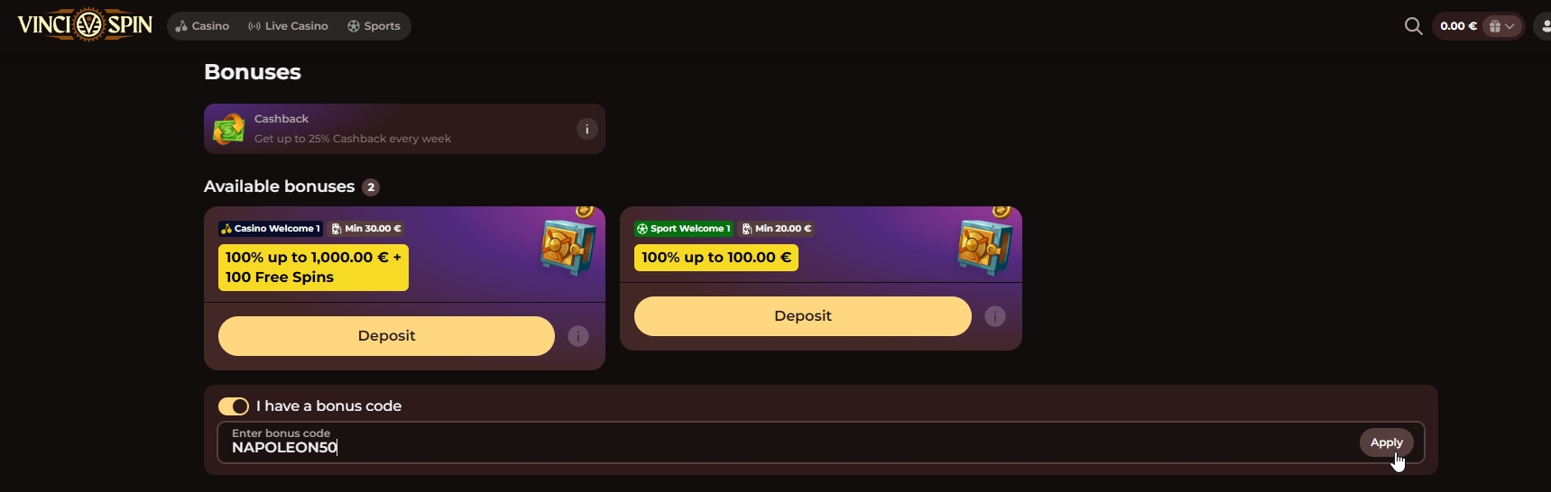 Screenshot Vincispin - Bonus Sans Dépôt 50 Tours Gratuits avec code NAPOLEON50